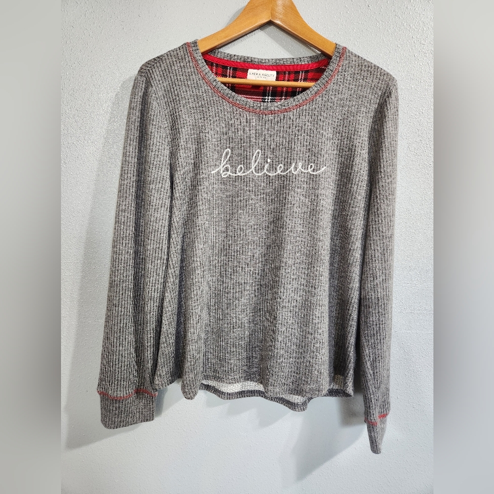 Laura Ashley Gray Crewneck Sweater Holiday Believe Loungewear Super Soft XL